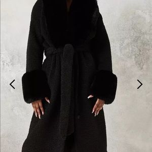 MISSGUIDED black fur trench coat NEW WITH TAGS